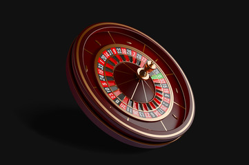 Luxury casino roulette wheel isolated on black background. 3d realistic vector illustration. Online casino roulette gambling concept design.