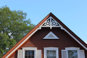 Brightly colored new England historic Victorian house