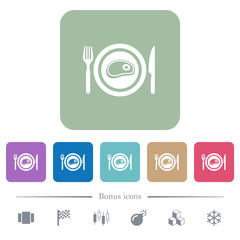 Steak for lunch flat icons on color rounded square backgrounds
