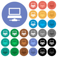 Network computer round flat multi colored icons