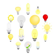 Light bulbs icons in isometric 3d style isolated on white
