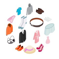 Clothes Icon set in isometric 3d style isolated on white background