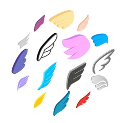 Wings icons set in isometric 3d style isolated on white