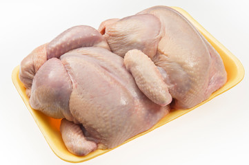 Fresh whole chickens in package