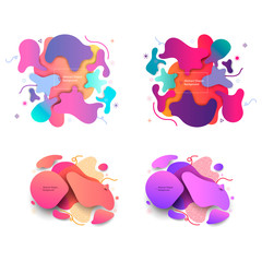 Puzzle style liquid shapes pastel and sharp color abstract backgrounds set. Decorative art elements for poster, banner, print, children. Color template layout. Eps10 vector illustration.