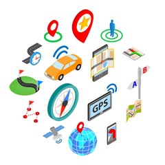 Navigation icons set in isometric 3d style on a white background