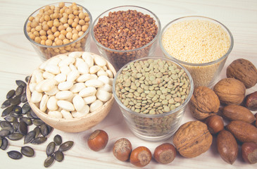 Food products containing protein of vegetable origin.