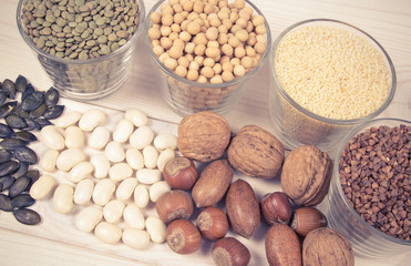 Food products containing protein of vegetable origin.