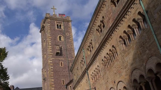 Time lapse: Wartburg castle near Eisenach, keep (German: Bergfried), Thueringer Wald, Thuringia, Germany, Europe. A keep  is a type of fortified tower built within castles during the Middle Ages by Eu