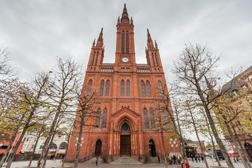 Fototapeta na wymiar Entry to the Marktkirche in Wiesbaden, Germany. The main Protestant church in Wiesbaden.