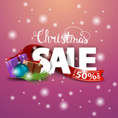 Christmas discount card with red ribbon and gifts