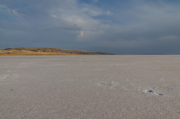 salt flat in the basin of dry lake Tuz Golu Ankara province, Turkey