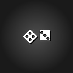 Dice icon flat. Simple White pictogram on black background with shadow. Vector illustration symbol