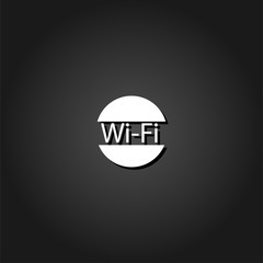 Wifi icon flat. Simple White pictogram on black background with shadow. Vector illustration symbol