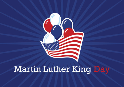 Martin Luther King Day vector. American hero. American flag with balloons. American symbols on a blue background. Important day