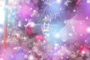 Christmas decorations on boken light background