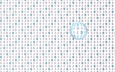 Bitcoin and currency on a white background. Digital crypto symbol. Currency bubble, wave effect, market fluctuations. Business concept. 3D illustration