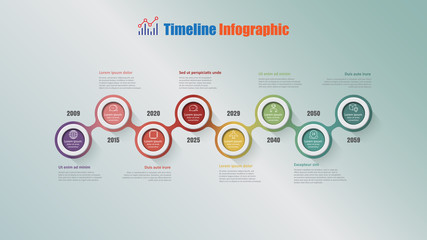 Fototapeta na wymiar Modern business timeline infographic with 8 steps circle designed for background elements diagram planning process web pages workflow digital technology data presentation chart. Vector illustration