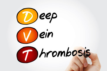 DVT - Deep Vein Thrombosis, acronym health concept background.
