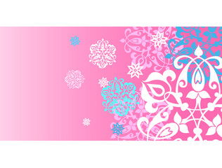 Candy pink background with delicate lace snowflakes.