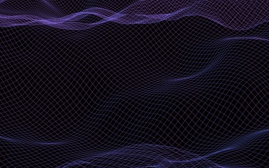 Abstract landscape background. Cyberspace purple grid. Hi-tech network. 3D illustration