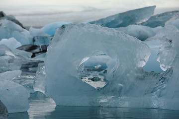 Pieces of ice with shapes in an Iceland glacier