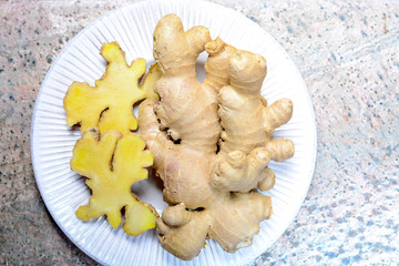 Fresh raw ginger root from China close up