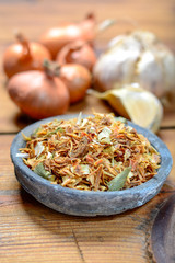 Traditional dried nasi herbs, used for cooking, close up