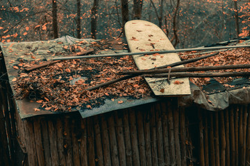 old surf board on roof