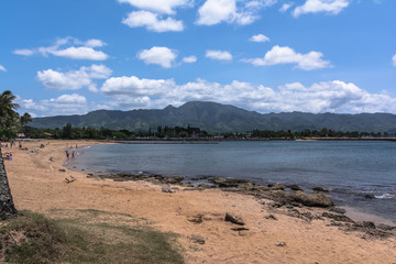 Sand beach along Waialua Bay in North Shore Oahu, Hawaii