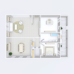 3d interior illustration rendering of furnished home apartment