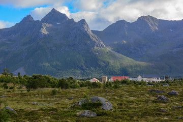 Natural mountain landscape at summer in Lofoten, Norway.