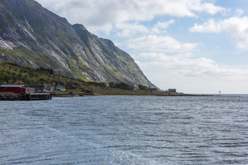 Natural mountain landscape with seaview at summer in Lofoten, Norway.