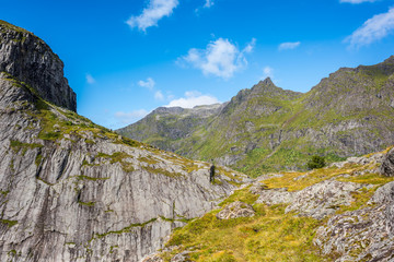 Natural mountain landscape at summer in Lofoten, Norway.
