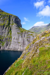 Natural mountain landscape at summer in Lofoten, Norway.
