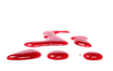 Red wine puddle, droplets isolated on white background, clipping path