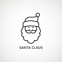 santa claus face beard moustache happy xmas christmas new year outline thin line vector icon black on white background.