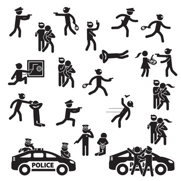 Robbery And Crime Icon Set. Vector.