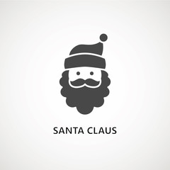 santa claus face beard moustache happy xmas christmas new year vector icon black on white background, person santa claus flat design.