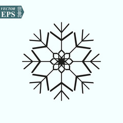 Snow vector icon. Black Snowflake. Flat vector illustration in black on white background. EPS10
