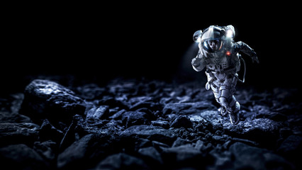 Spaceman running fast. Mixed media