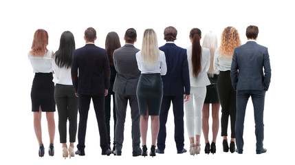 Back view group of business people. Rear view. Isolated over white background.