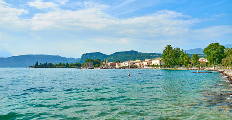 Lake Garda with nice walkways and beaches at Bardolino in Italy