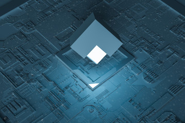 3d rendering, Circuit board and glow chip