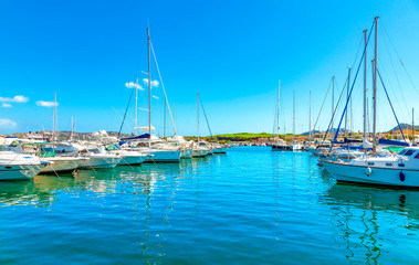 Fototapeta premium Yachts in the port of Palau province of Sassari in the Italian region Sardinia, Italy.