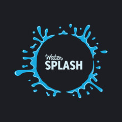 Water Fresh Splash blue color liquid circle  frame template dark background