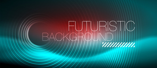 Neon glowing techno lines, hi-tech futuristic abstract background template with square shapes