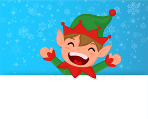 Christmas Cute Elf and Snowflake with blank banner.