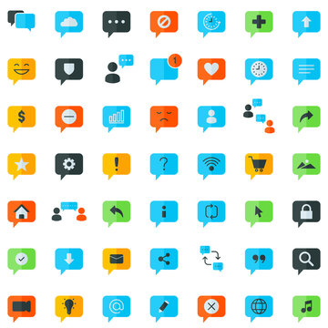 Chat Icon Set. Speech Bubble Sign. Conversation, Communications Symbol.