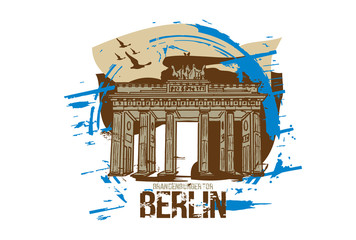 Brandenburg gate, Berlin / Germany city design. Hand drawn illustration. © CSKN